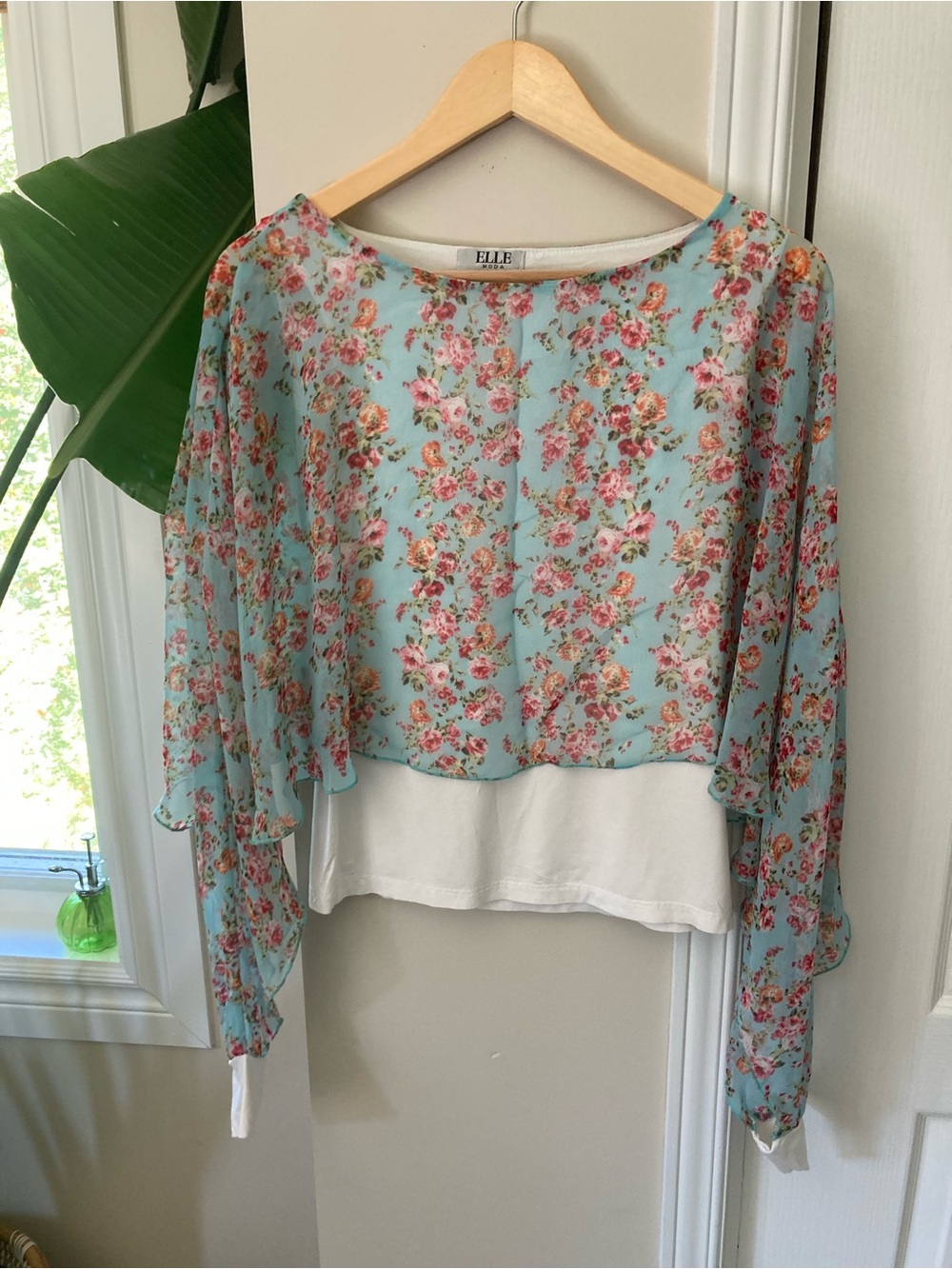 Elle Light Blue Floral Sheer Layered Blouse